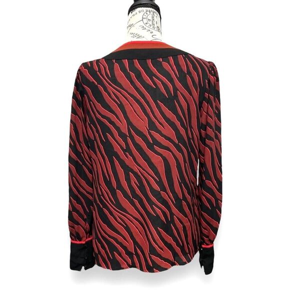 Express S Red Black Zebra Print V-Neck Blouse Long Sleeve Button Cuff Top Y2K - Picture 7 of 11